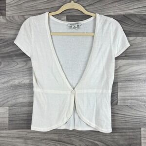 White House Black Market Cardigan Sweater Women XS Ivory 100% Rayon Curved‎ Hem